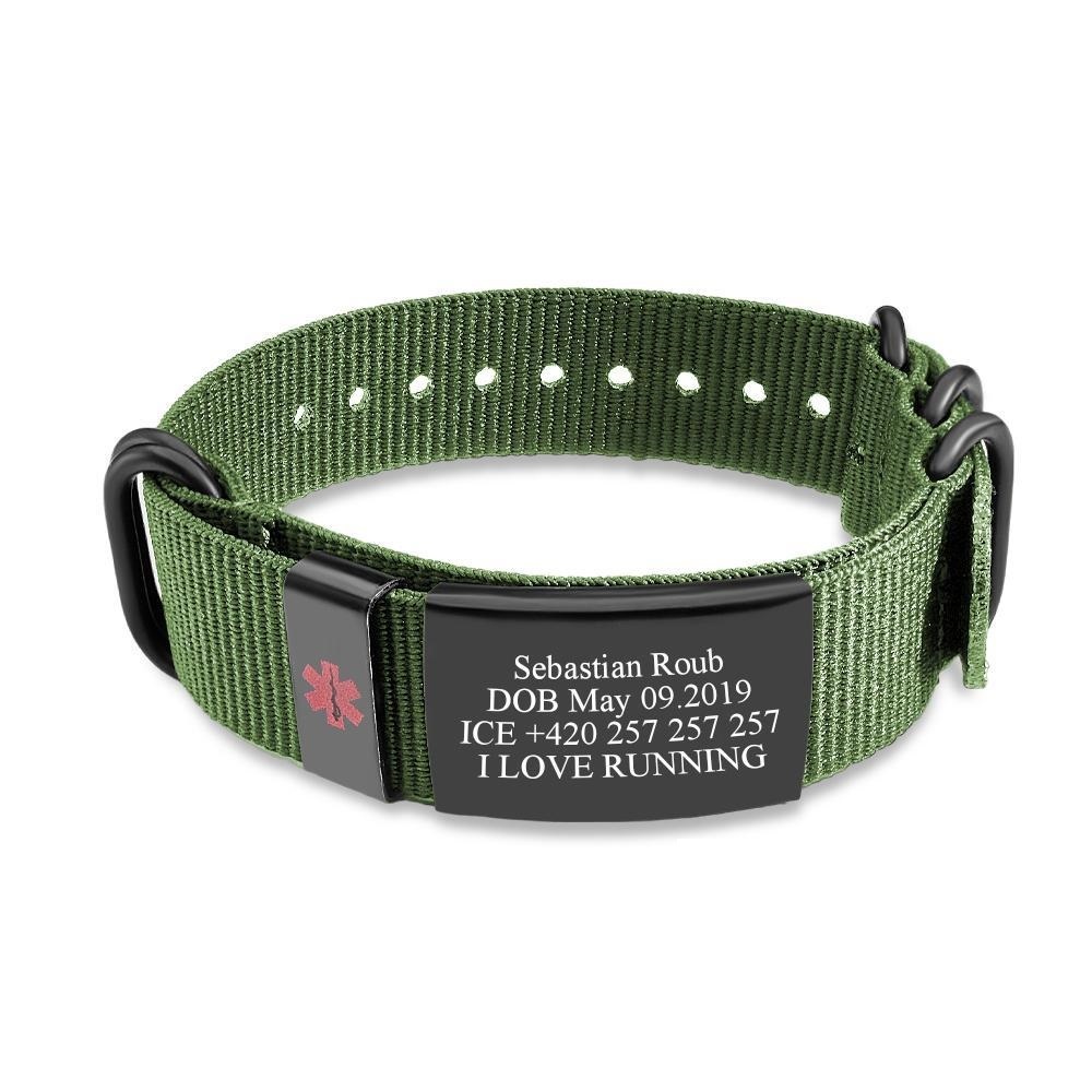 Personalised Medical Alert Bracelet Emergency Medical ID Nylon Wristband Bracelet For Men Women