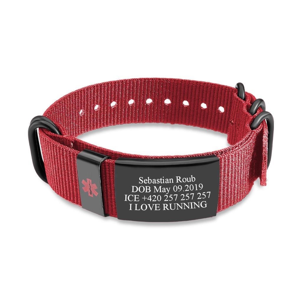 Personalised Medical Alert Bracelet Emergency Medical ID Nylon Wristband Bracelet For Men Women