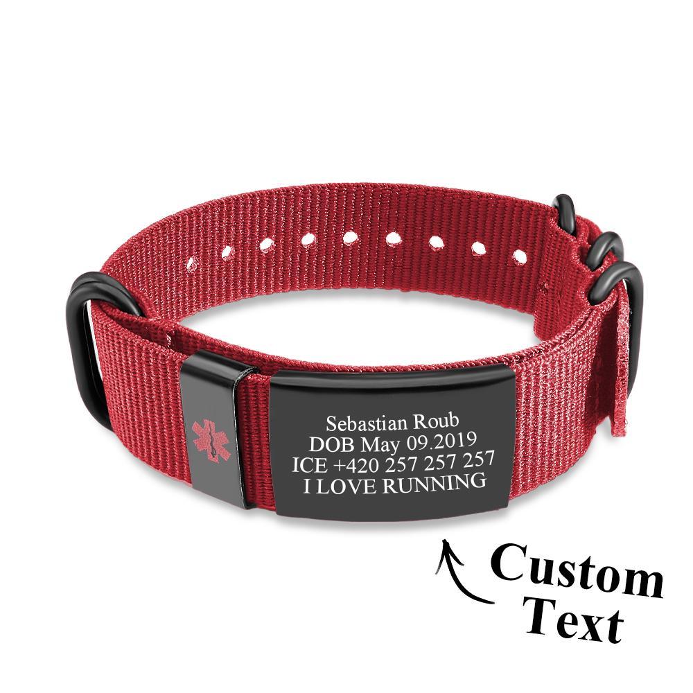 Personalised Medical Alert Bracelet Emergency Medical ID Nylon Wristband Bracelet For Men Women - soufeeluk