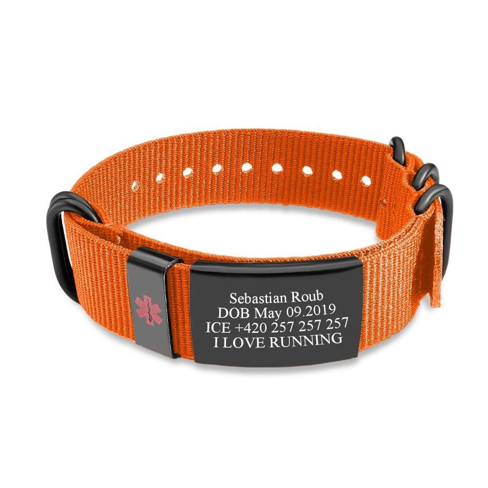 Personalised Medical Alert Bracelet Emergency Medical ID Nylon Wristband Bracelet For Men Women