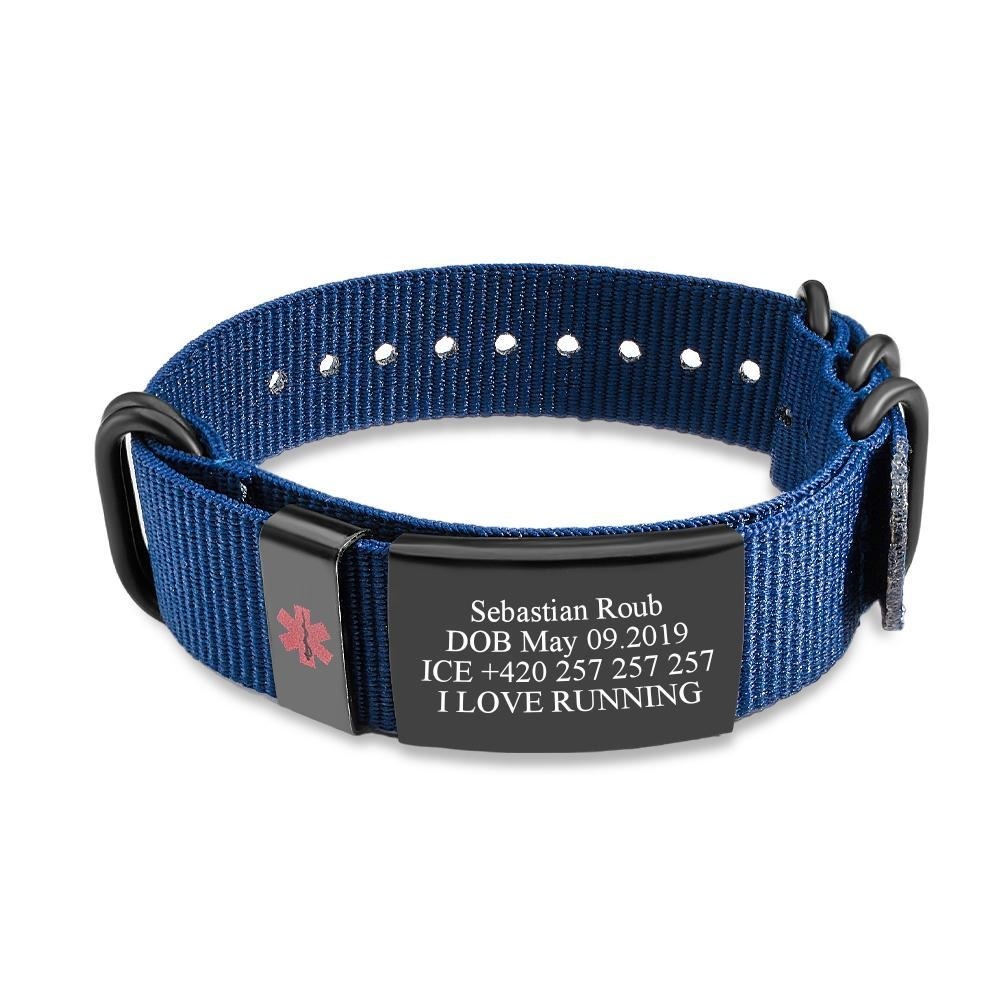 Personalised Medical Alert Bracelet Emergency Medical ID Nylon Wristband Bracelet For Men Women