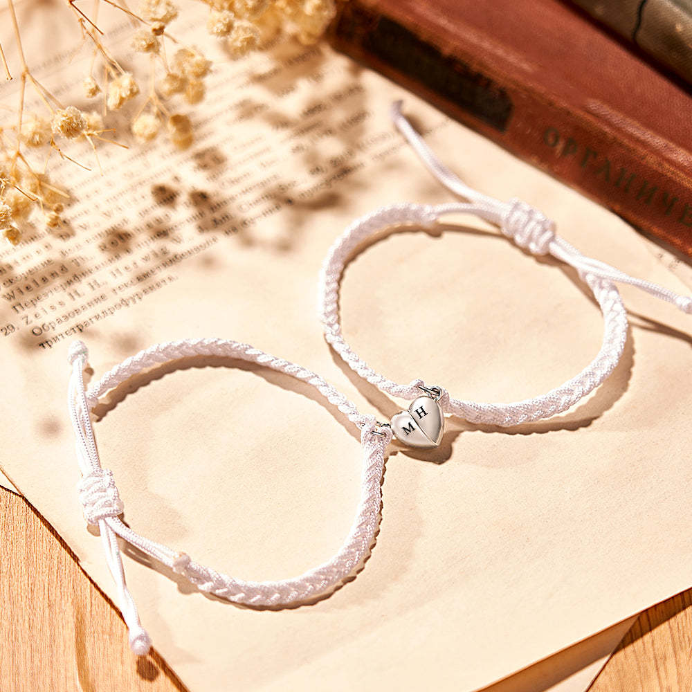 Custom Letter Bracelet Woven Heart Magnetic Couple Gift - soufeeluk