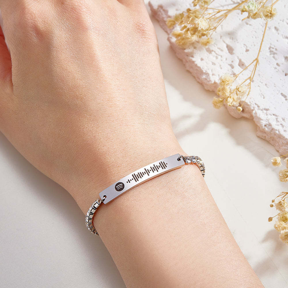 Custom Scannable Spotify Code Tennis Bracelet Unique Engraved Bar All Diamonds Bracelet Gift For Her - soufeeluk