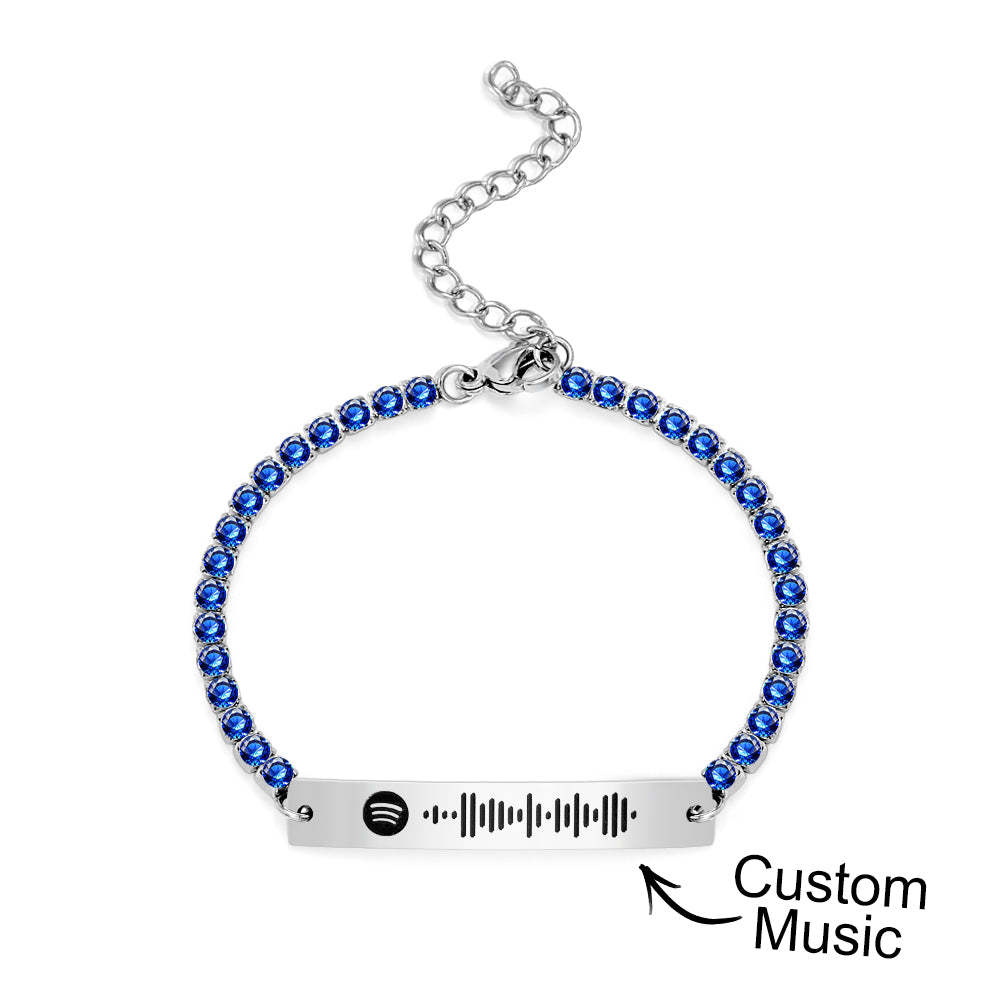 Custom Scannable Spotify Code Tennis Bracelet Unique Engraved Bar All Diamonds Bracelet Gift For Her - soufeeluk