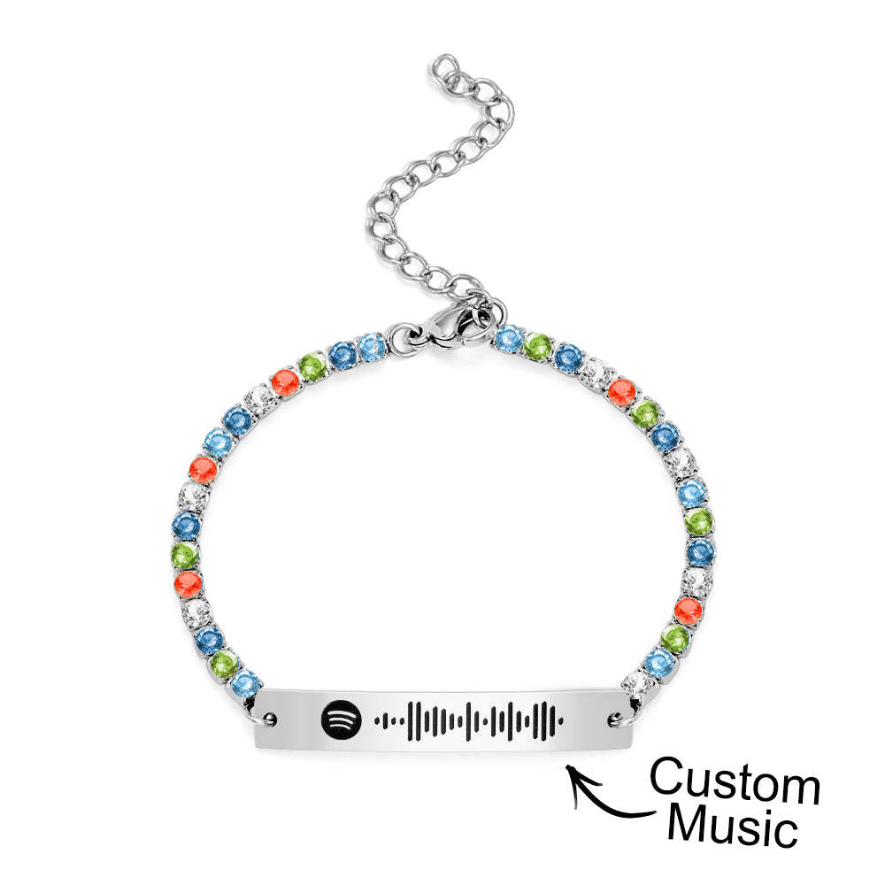 Custom Scannable Spotify Code Tennis Bracelet Unique Engraved Bar All Diamonds Bracelet Gift For Her - soufeeluk