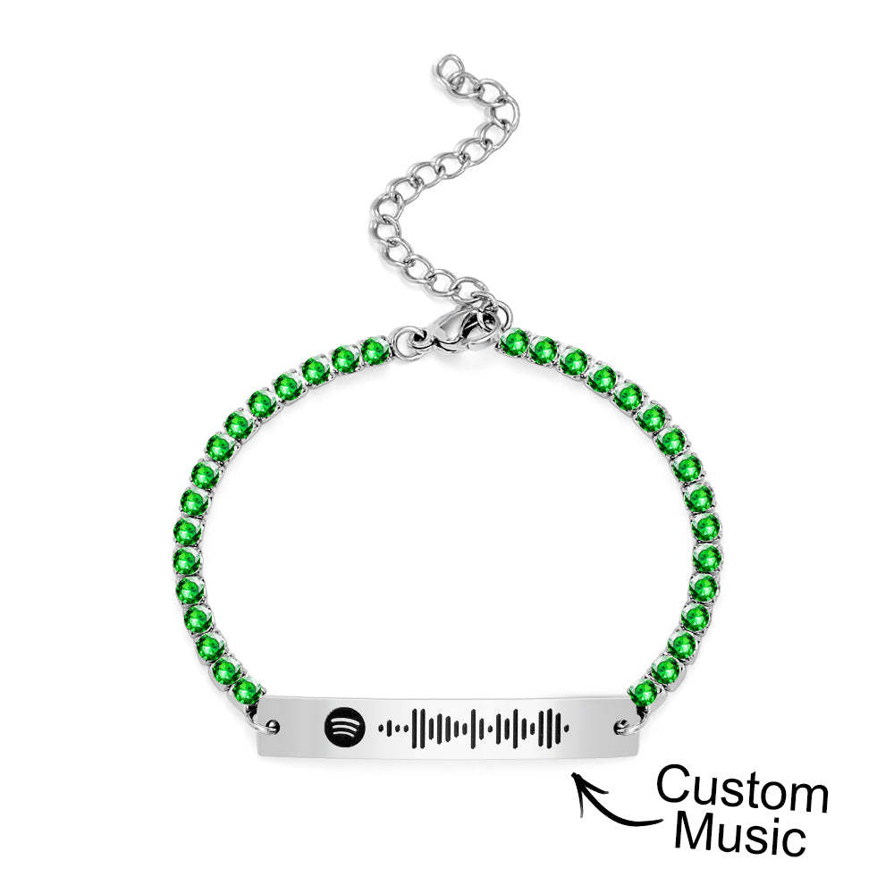 Custom Scannable Spotify Code Tennis Bracelet Unique Engraved Bar All Diamonds Bracelet Gift For Her - soufeeluk