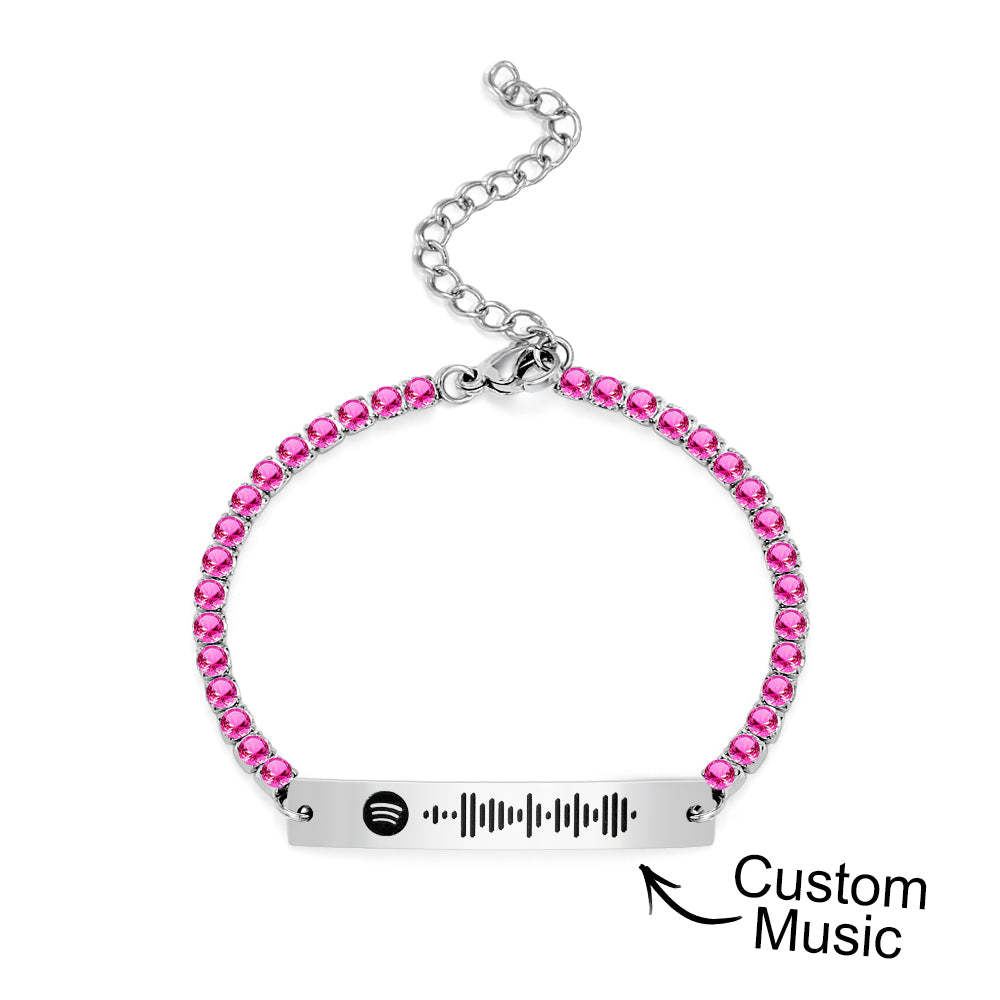 Custom Scannable Spotify Code Tennis Bracelet Unique Engraved Bar All Diamonds Bracelet Gift For Her - soufeeluk