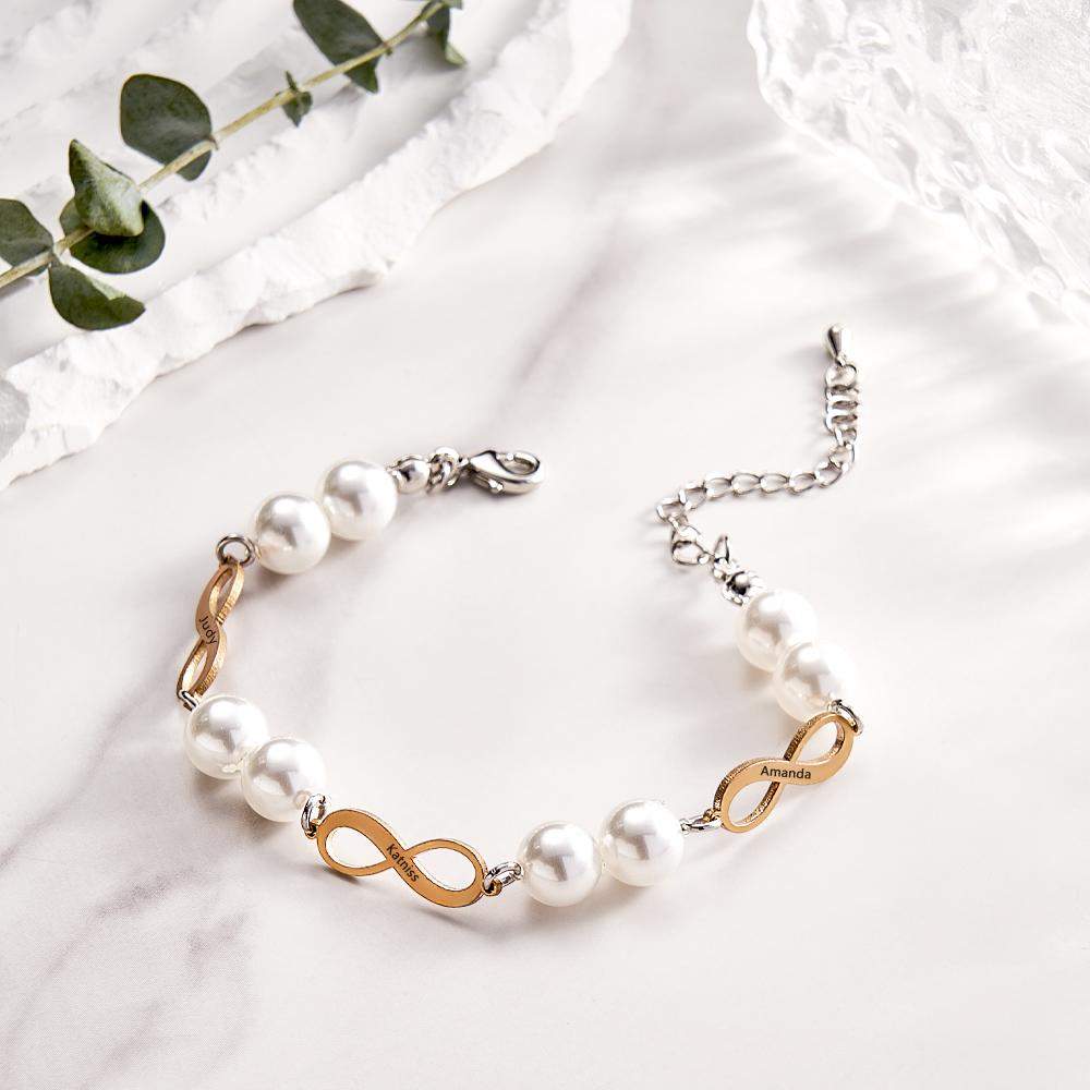 Custom Engraved Bracelet Infinity Love Pearl Romantic Gift - soufeeluk