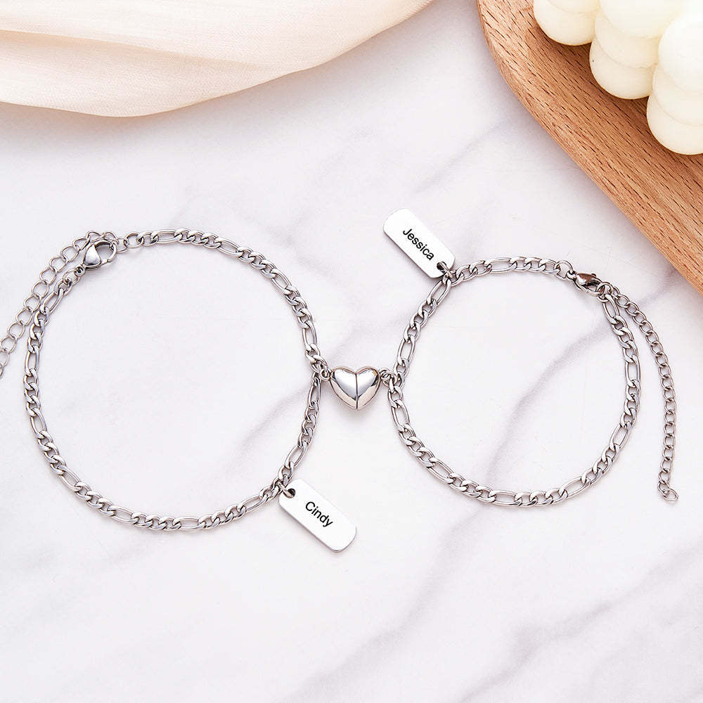 Custom Engraved Bracelet Magnetic Heart Simple Chain Couple Gift - soufeeluk