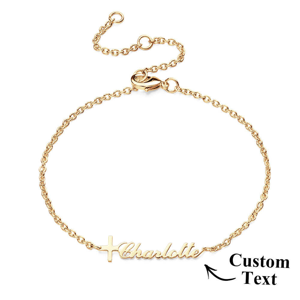 Custom Cross Name Bracelet Baptism Gift Personalised Cross Bracelet with Name - soufeeluk