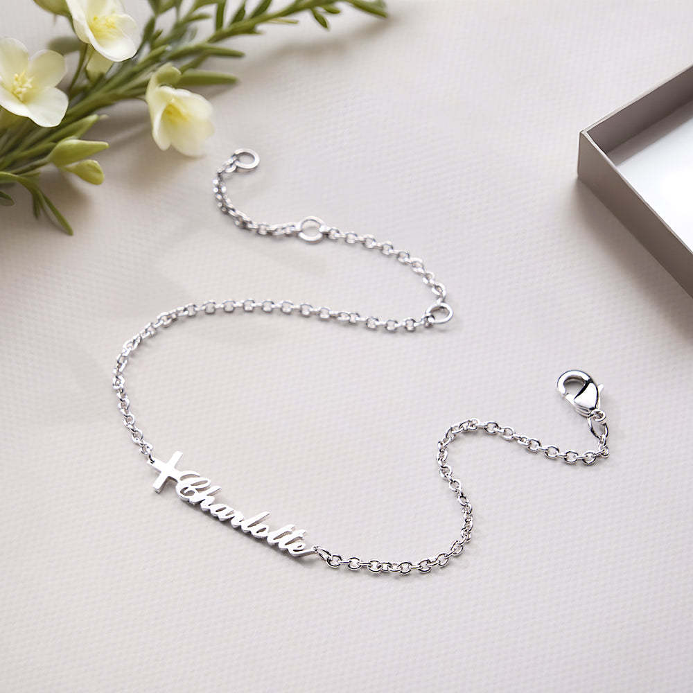 Custom Cross Name Bracelet Baptism Gift Personalised Cross Bracelet with Name - soufeeluk
