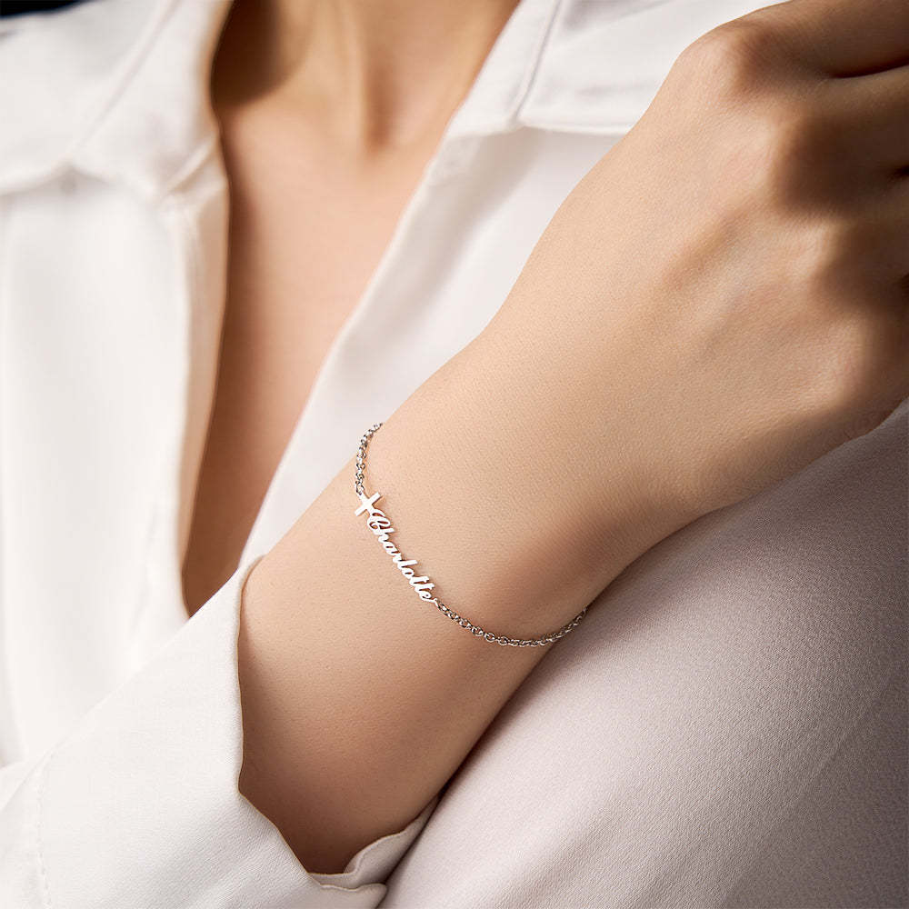 Custom Cross Name Bracelet Baptism Gift Personalised Cross Bracelet with Name - soufeeluk
