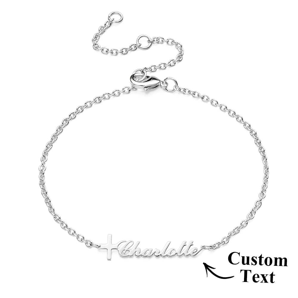 Custom Cross Name Bracelet Baptism Gift Personalised Cross Bracelet with Name - soufeeluk