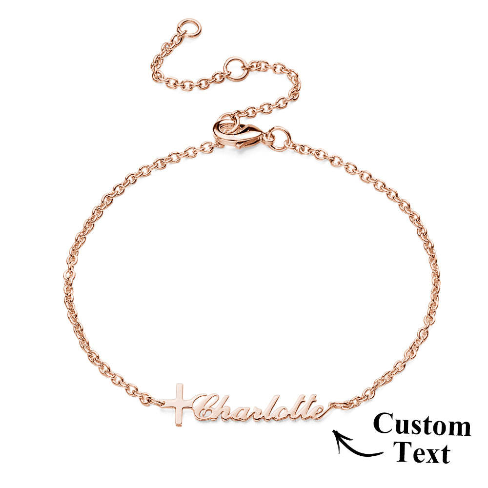 Custom Cross Name Bracelet Baptism Gift Personalised Cross Bracelet with Name - soufeeluk