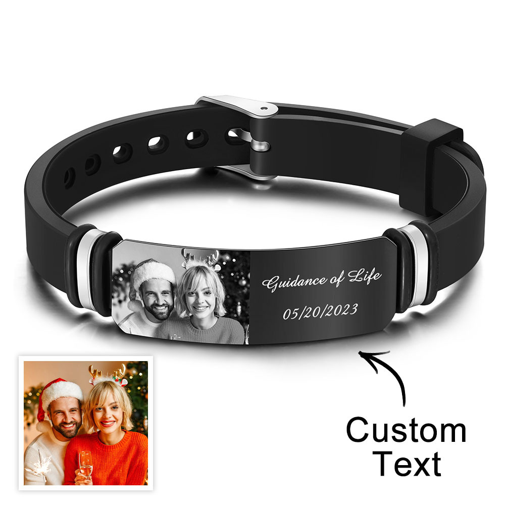 Custom Men's Bracelet Personalized Photo Engraved Bracelet Perfect Christmas Gift For Newly Married Couple - soufeeluk