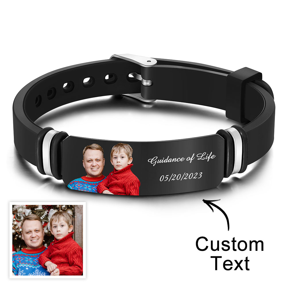 Custom Men's Photo Engraved Black Bracelet For Him Personalized Bracelet For Men Perfect Gift For Christmas Day - soufeeluk
