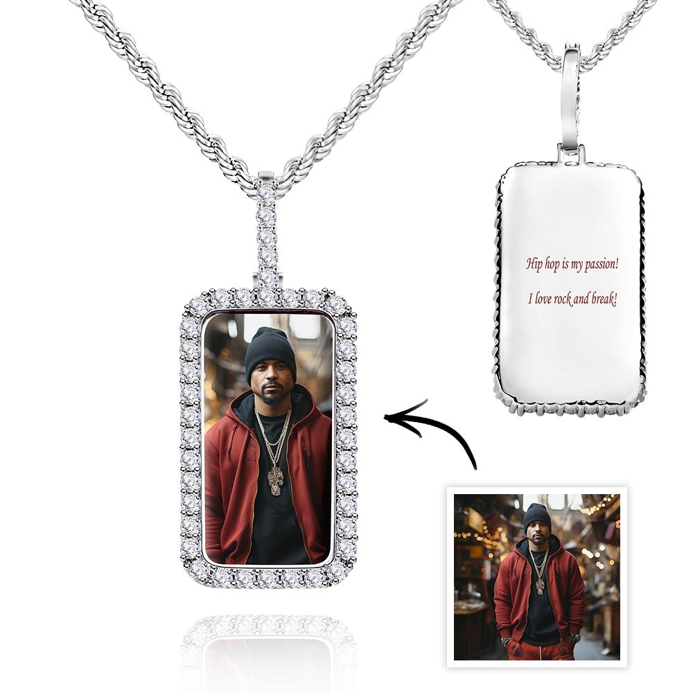 Personalized Photo Hip Hop Necklace Trendy Square Zircon Necklace For Him - soufeeluk