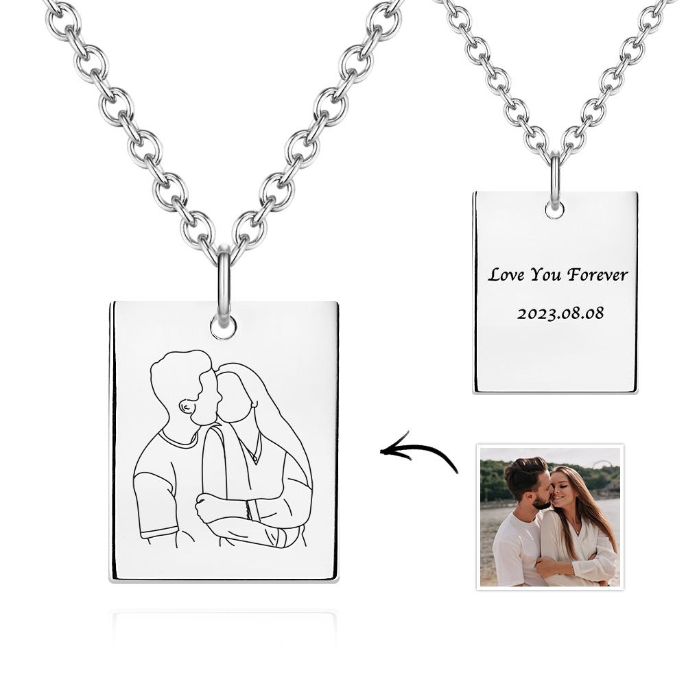 Custom Photo Engraved Necklace Rectangle Shape Commemorate Gifts for Women - soufeeluk
