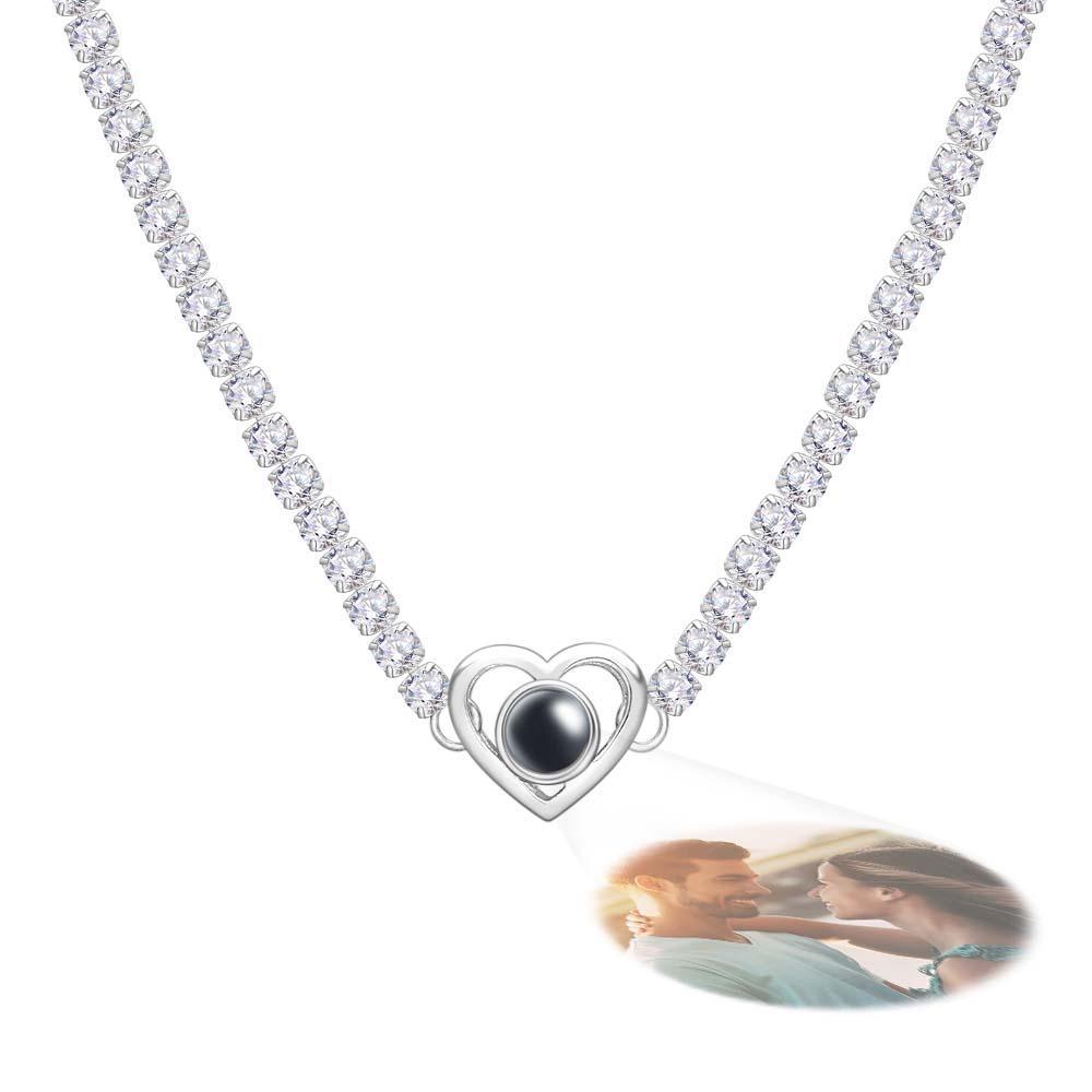 Custom Projection Necklace Tennis Chain Heart Gift for Her - soufeeluk