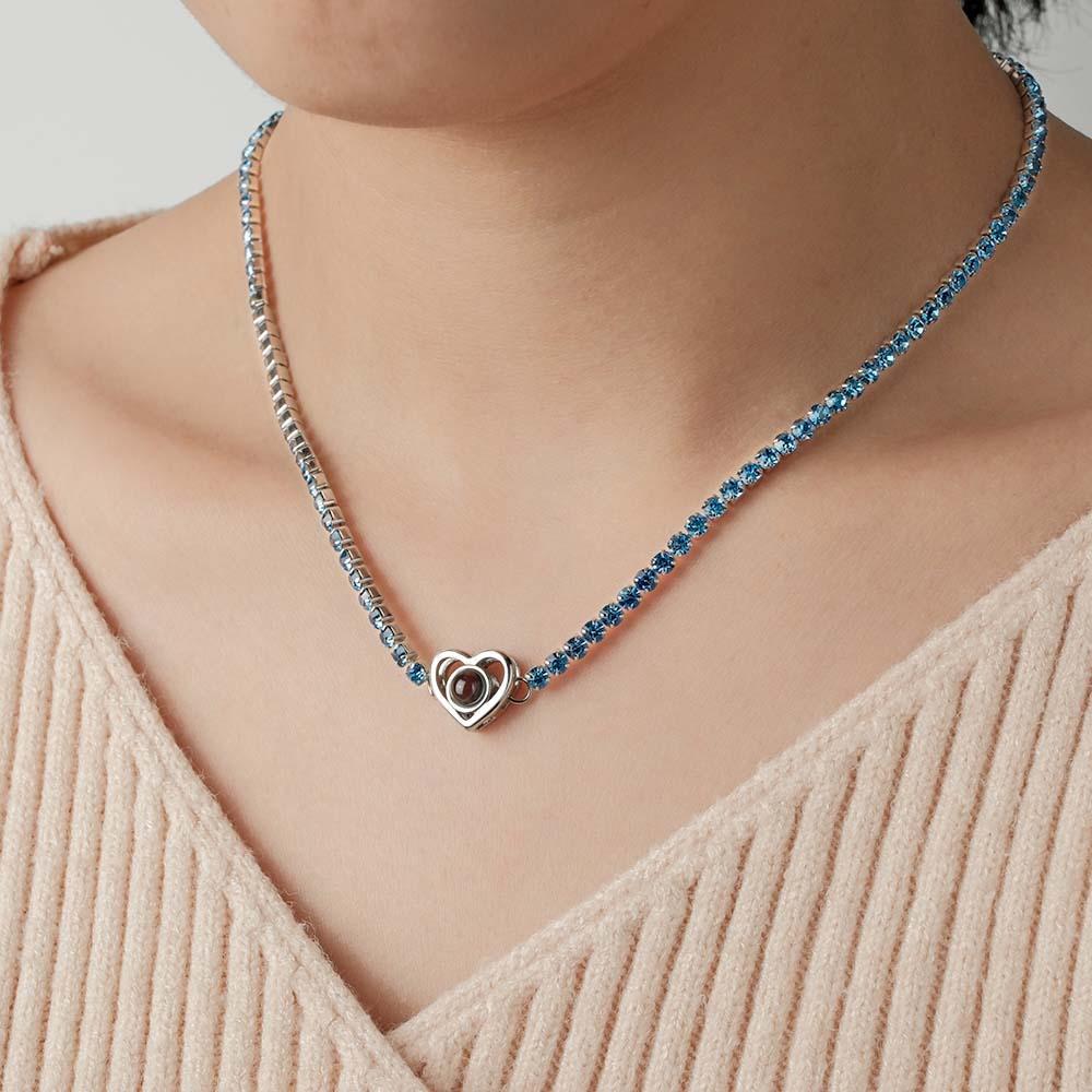 Custom Projection Necklace Tennis Chain Heart Gift for Her - soufeeluk