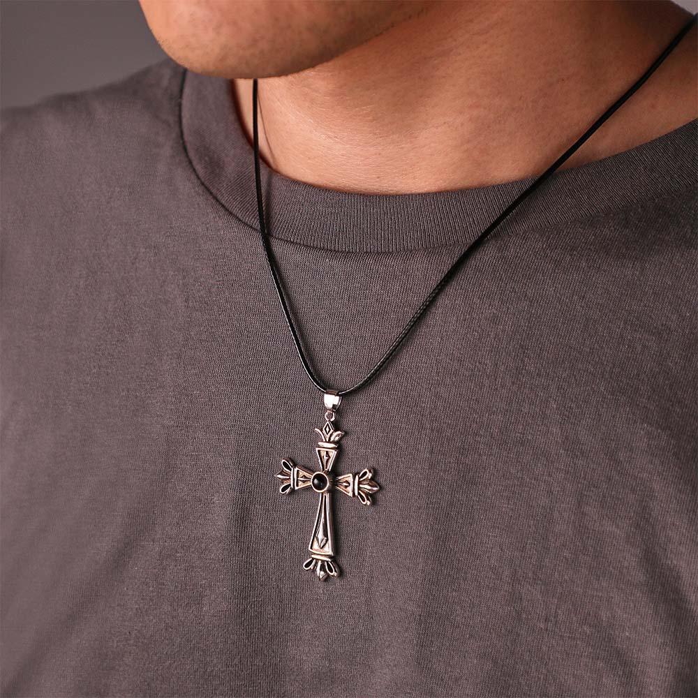 Custom Projection Photo Necklace Creative Cross Gift for Men - soufeeluk