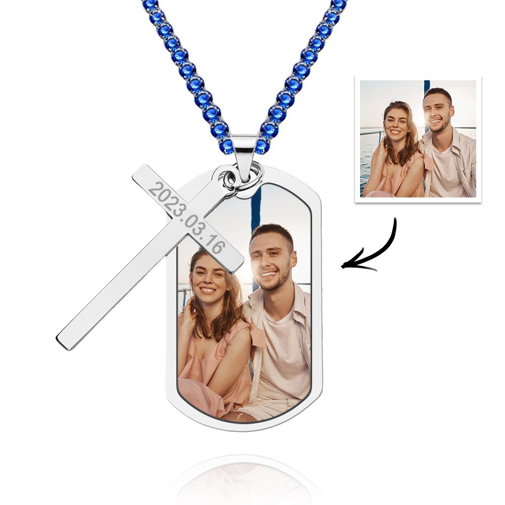 Personalised Necklace for Men Custom Photo and Engraving Tennis Chain Necklace - soufeeluk