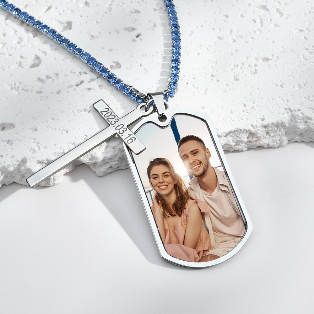 Personalised Necklace for Men Custom Photo and Engraving Tennis Chain Necklace - soufeeluk