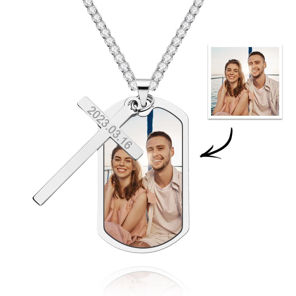 Personalised Necklace for Men Custom Photo and Engraving Tennis Chain Necklace - soufeeluk