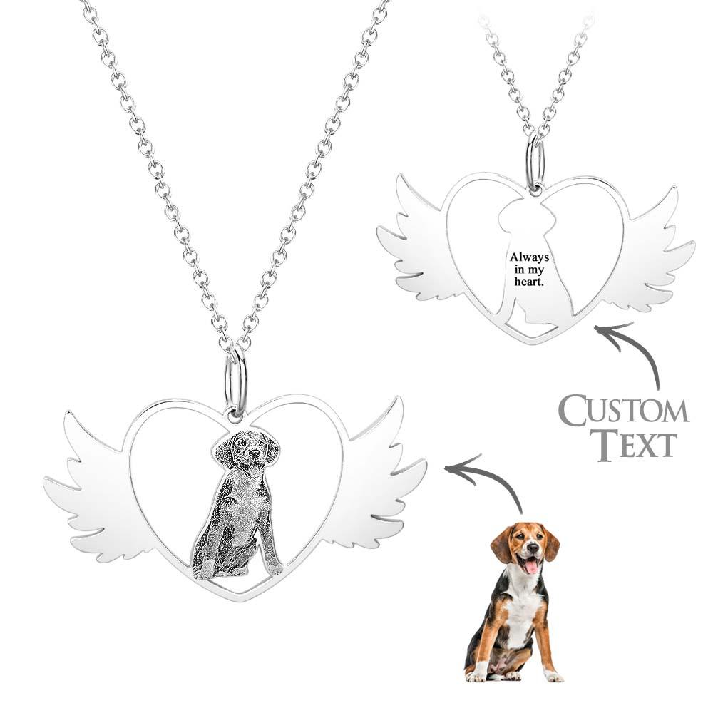 Custom Photo Engraved Necklace Angel Pet Remember Gift - soufeeluk