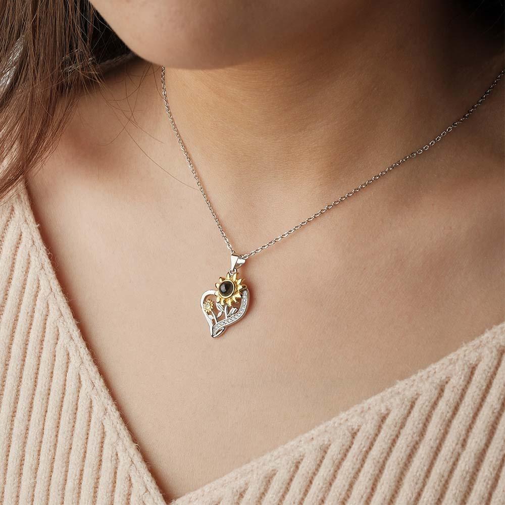Custom Projection Necklace You are My Sunshine Sunflower Couple Gift - soufeeluk