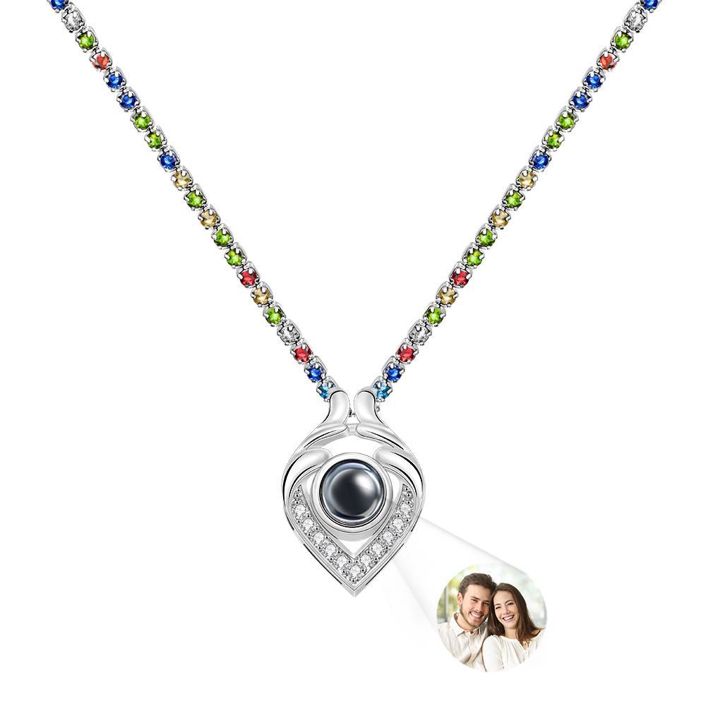 Custom Photo Projection Necklace Heart Tennis Chain Creative Gift - soufeeluk