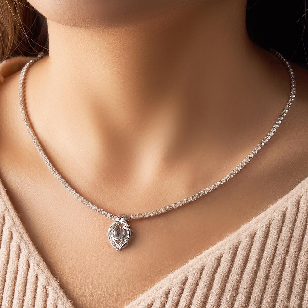 Custom Photo Projection Necklace Heart Tennis Chain Creative Gift - soufeeluk