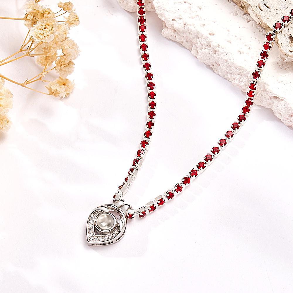 Custom Photo Projection Necklace Heart Tennis Chain Creative Gift - soufeeluk