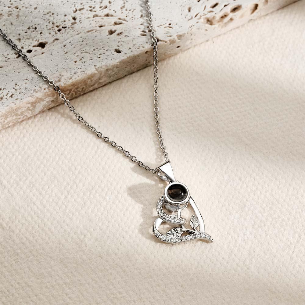 Custom Projection Necklace Leaf Heart Gift for Her - soufeeluk