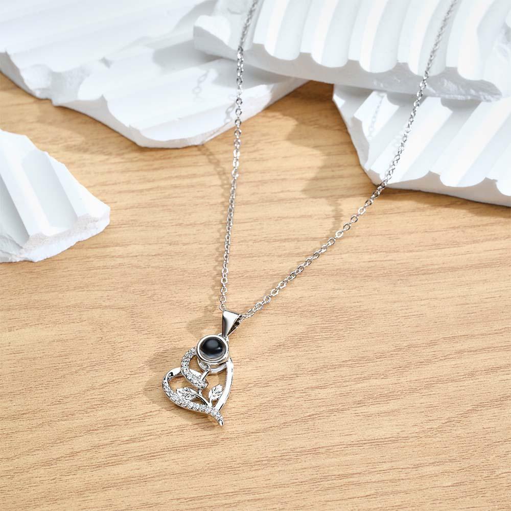 Custom Projection Necklace Leaf Heart Gift for Her - soufeeluk