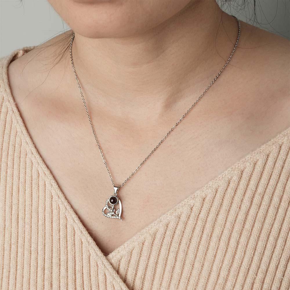 Custom Projection Necklace Leaf Heart Gift for Her - soufeeluk