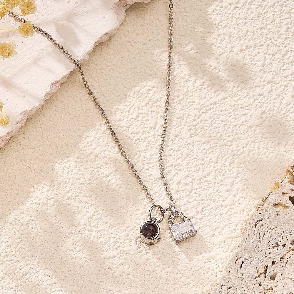 Custom Projection Necklace Crystal Lock Romantic Gift - soufeeluk