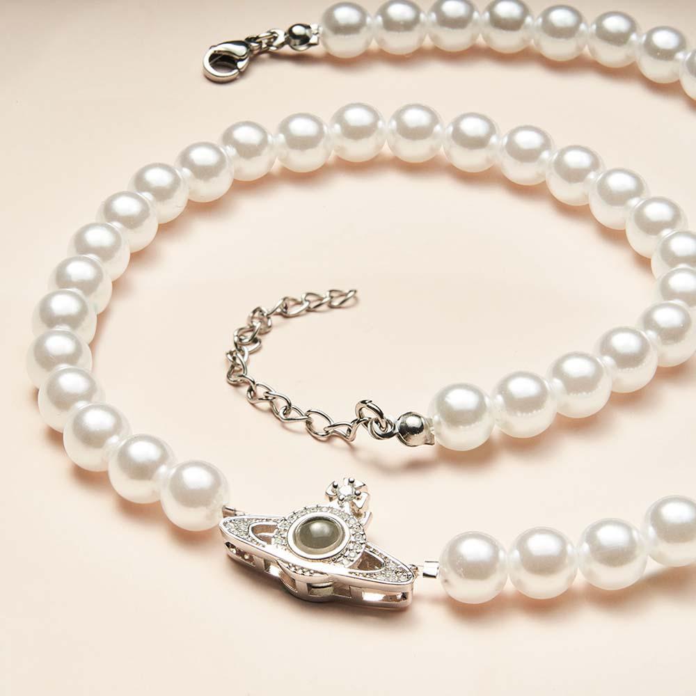 Custom Projection Necklace Planet Pearl Chain Fashion Gift - soufeeluk