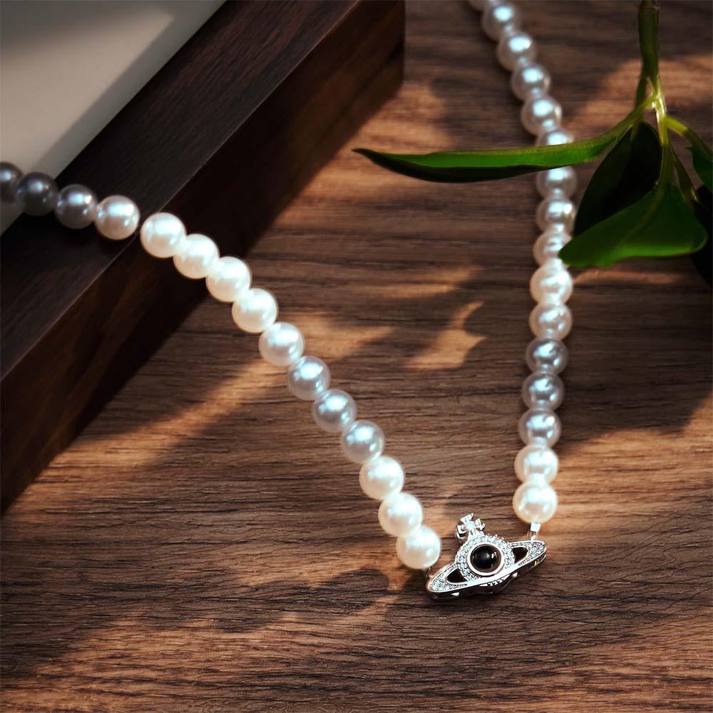 Custom Projection Necklace Planet Pearl Chain Fashion Gift - soufeeluk