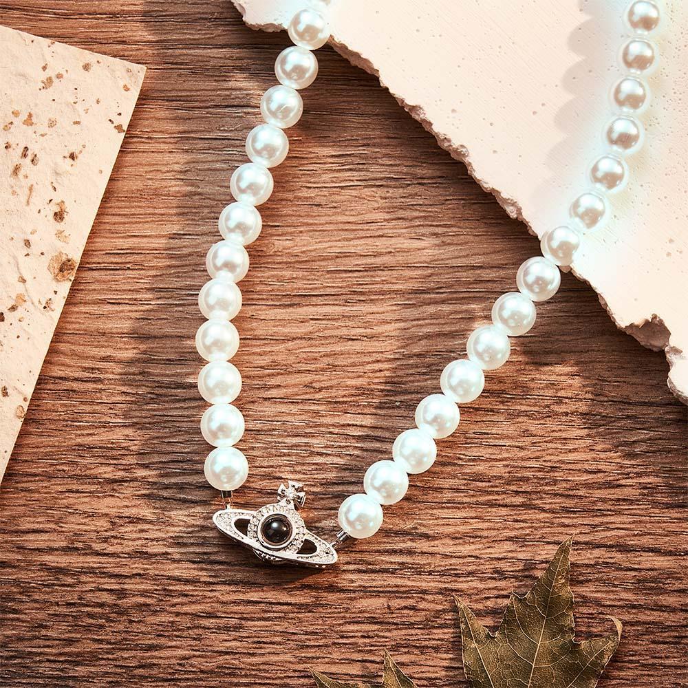 Custom Projection Necklace Planet Pearl Chain Fashion Gift - soufeeluk