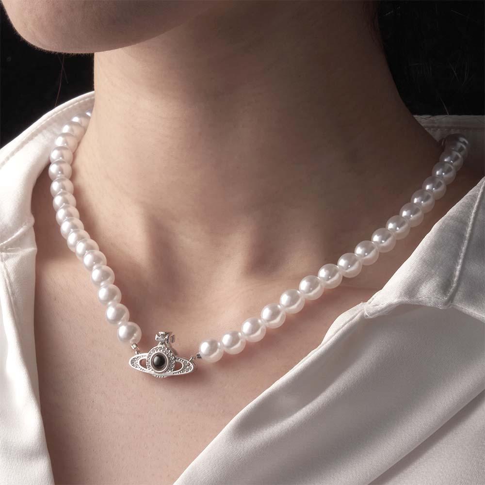 Custom Projection Necklace Planet Pearl Chain Fashion Gift - soufeeluk