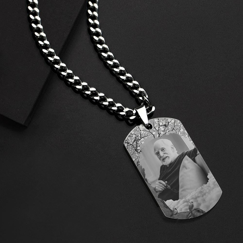 Custom Photo Tag Memorial Engraved Necklace with Engraving Stainless Steel Men's Necklace - soufeeluk