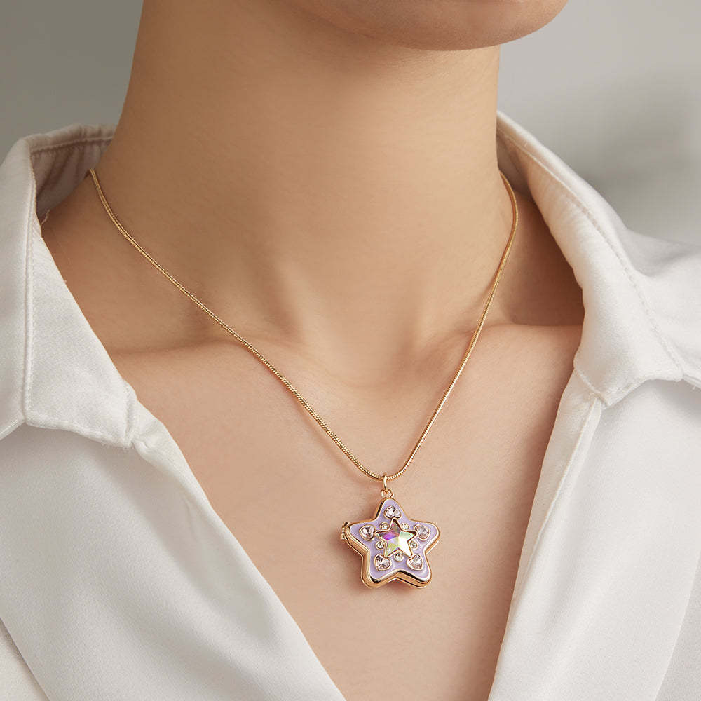 Custom Photo Starlight Shining Locket Necklace Colorful Diamond Y2K Style Pendant Love Gift - soufeeluk