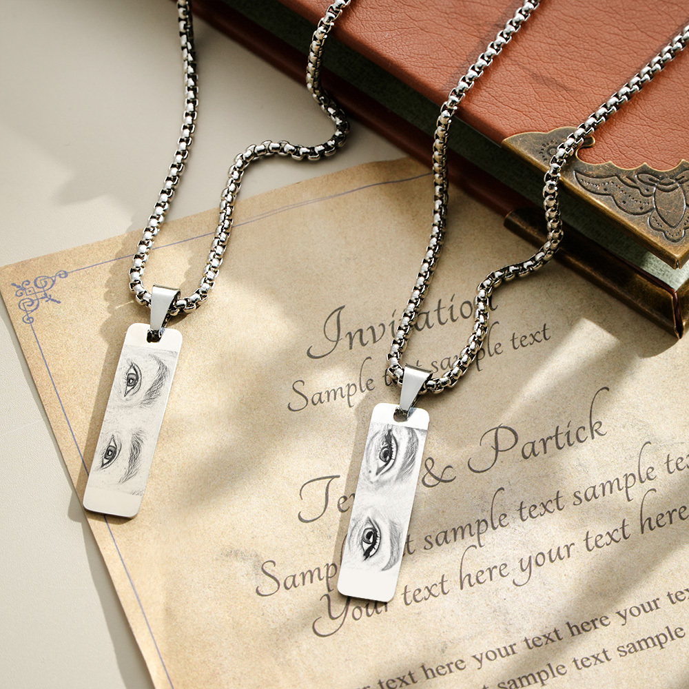 Custom Eyes Photo Necklace Double Sided Personalization Photo Eye Necklace You and Him/Her - soufeeluk