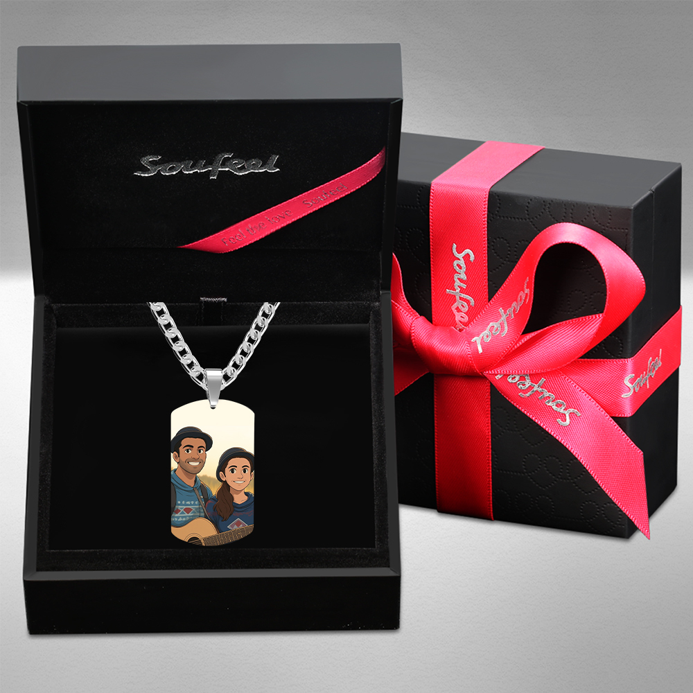 Photo Tag Necklace Gibli Style Personalized Photo Custom Engraving Stainless Steel Necklace - soufeeluk