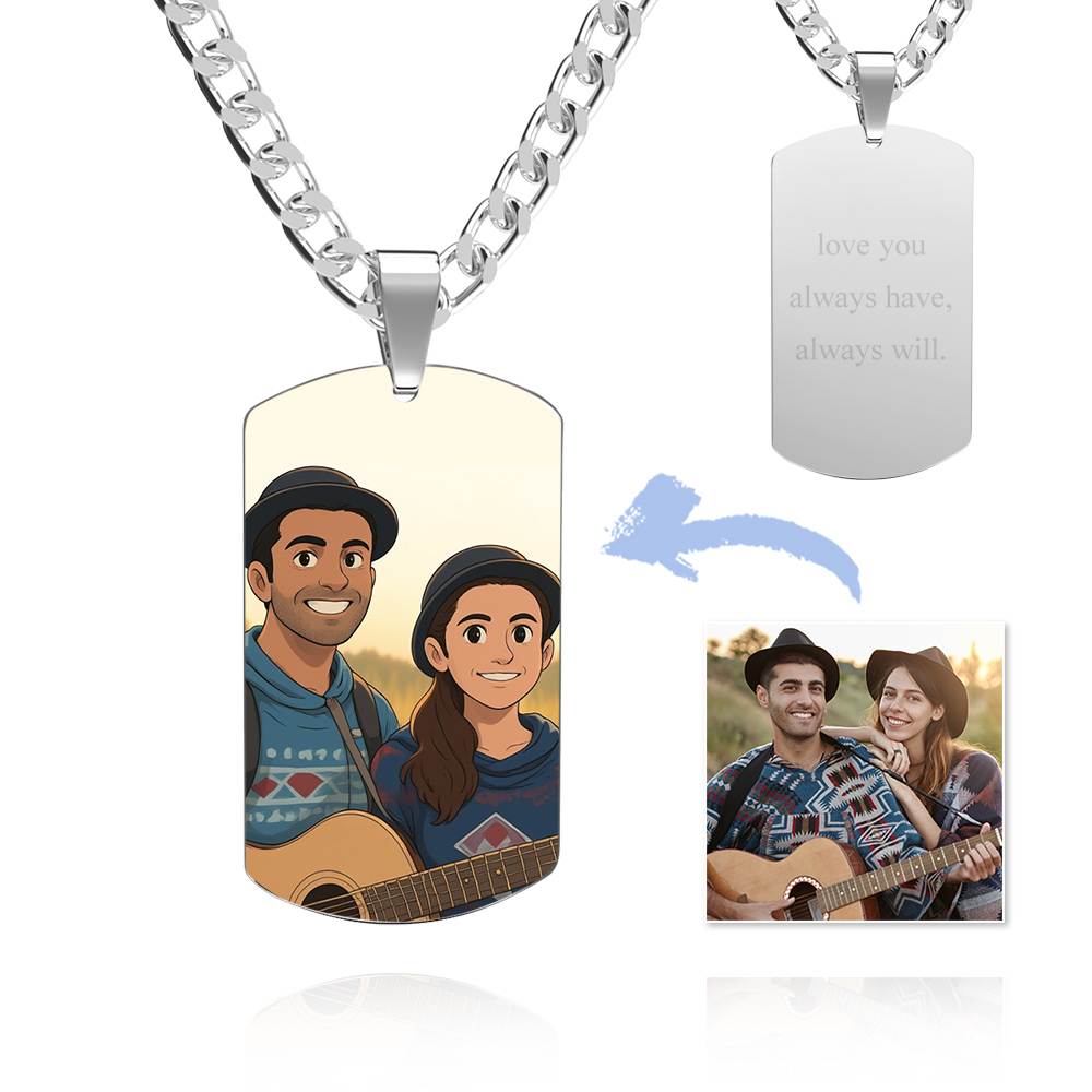Photo Tag Necklace Gibli Style Personalized Photo Custom Engraving Stainless Steel Necklace - soufeeluk