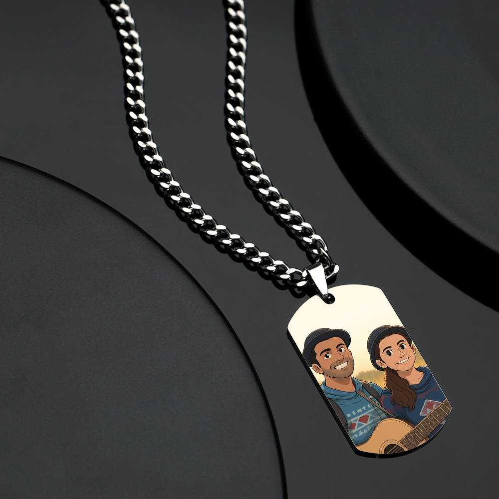 Photo Tag Necklace Gibli Style Personalized Photo Custom Engraving Stainless Steel Necklace - soufeeluk