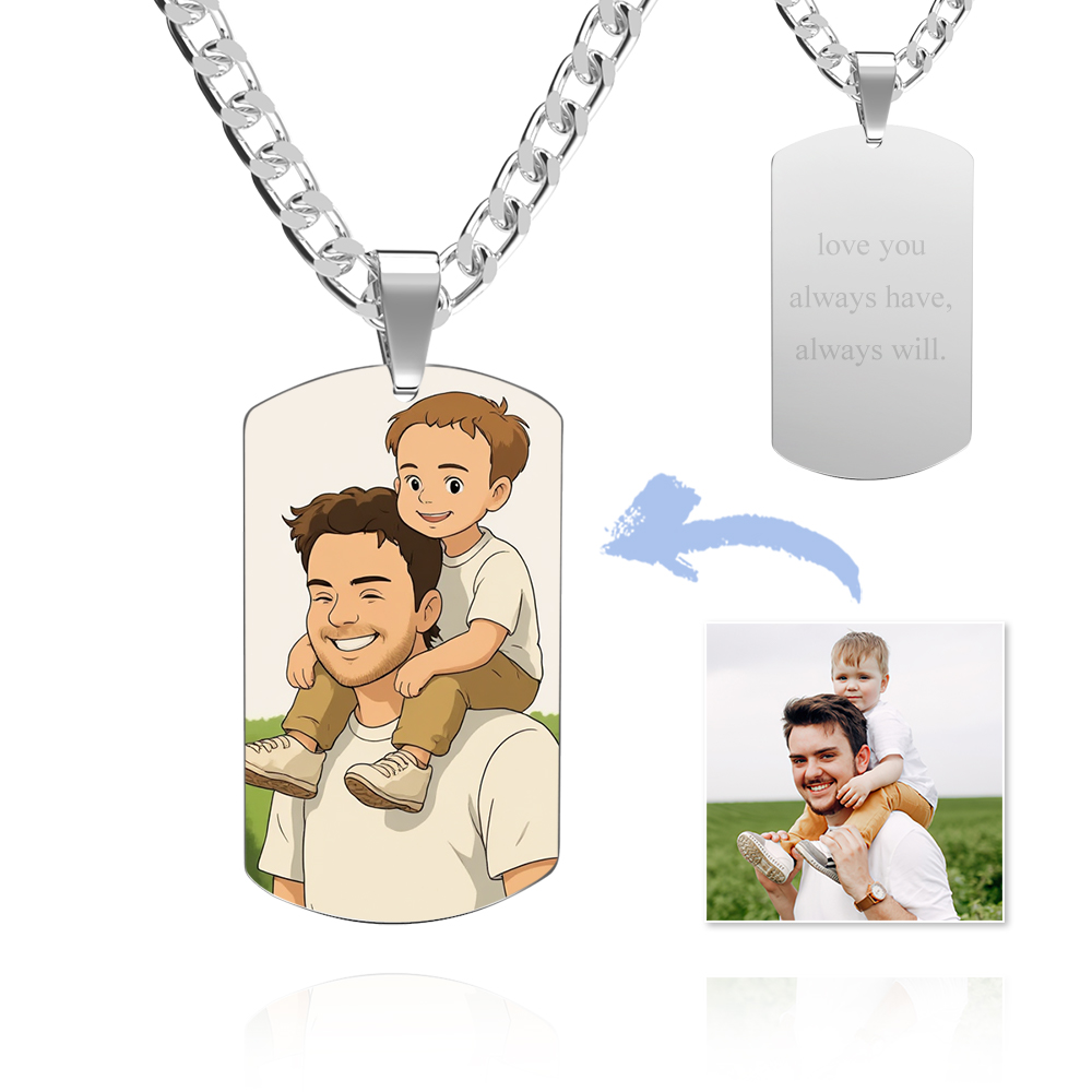 Photo Tag Necklace Gibli Style Personalised Photo Custom Engraving Stainless Steel Necklace
