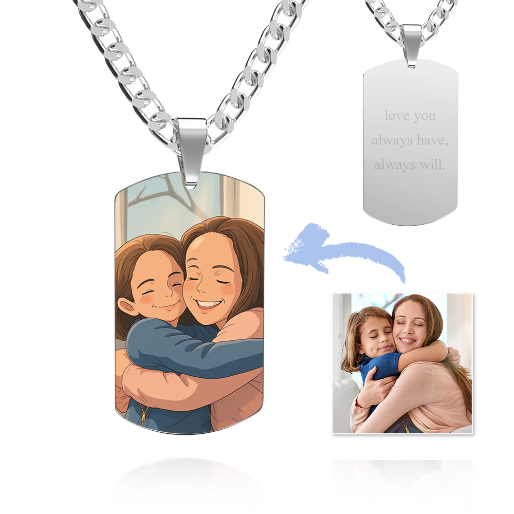 Photo Tag Necklace Gibli Style Personalized Photo Custom Engraving Stainless Steel Necklace - soufeeluk