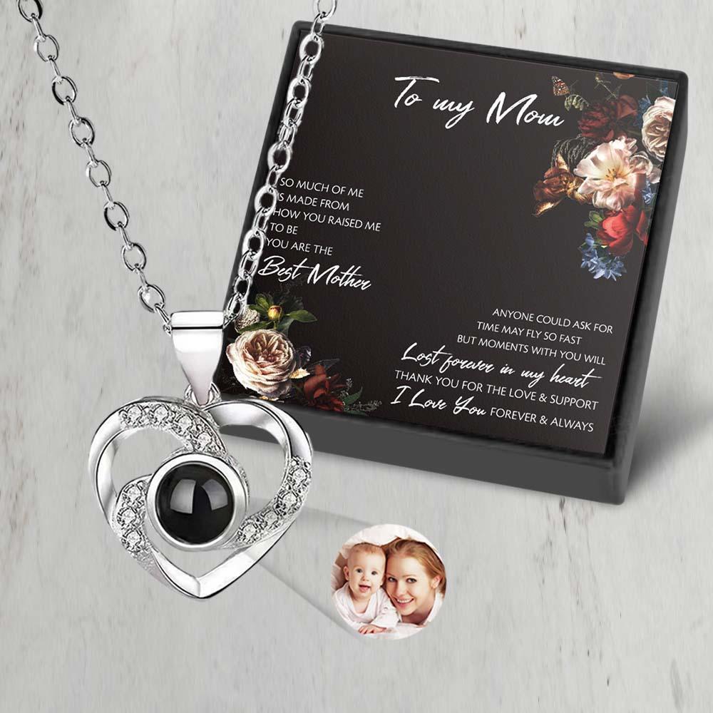 Custom Projection Necklace Elegant Heart Photo Necklace Gift for Mom Best Mother's Day Gift - soufeeluk